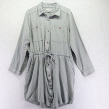 Calvin Klein Dress Womens Large Collared Shirt Pocket Button Up Gray Long Sleeve