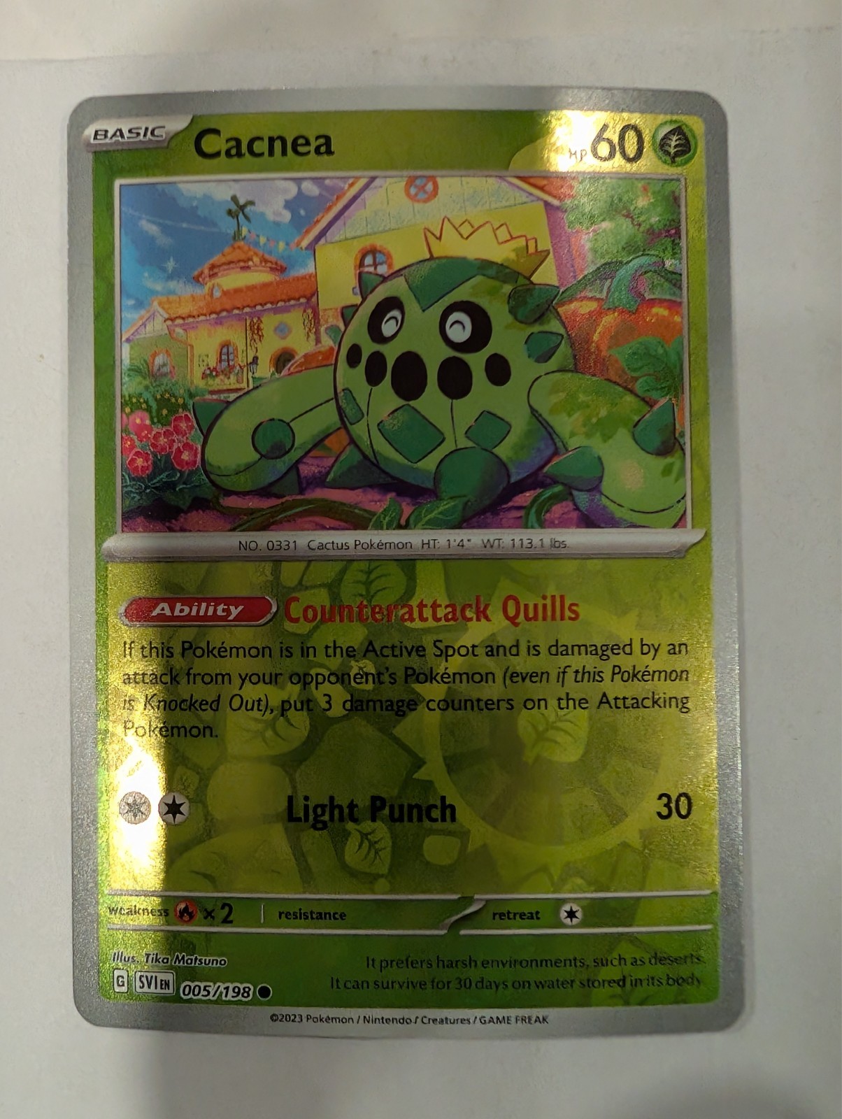 Cacnea 005/198 Scarlet & Violet Base Set Pokemon Reverse Holo Foil Nice!
