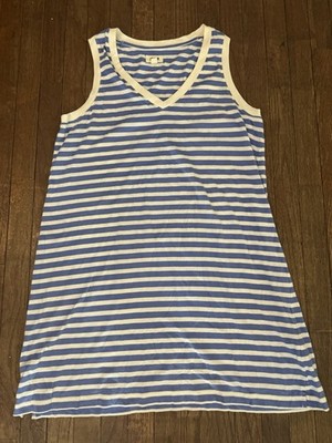 Pact Women's Size Large Organic Cotton Softspun A-line Tank Dress Blue White