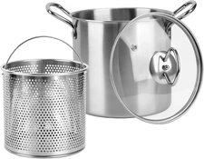 35L Stainless Steel Deep Fryer Pot with Basket Lid Oil Drip Drainer Kitchen