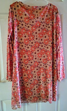 Women’s Pink Floral V-Neck Long Sleeve Short T-Shirt Dress Size 18 Regular