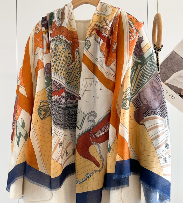 Pure Cashmere Silk Scarf Horse Print Shawl Wrap 200x100cm