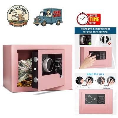 Stylish Pink Electronic Lock Box - Secure Storage for Cash, Jewelry & Documents