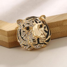 Vintage Style Tiger Head Face Brooch Diamante Pin Art Deco Broach Gift Fashion