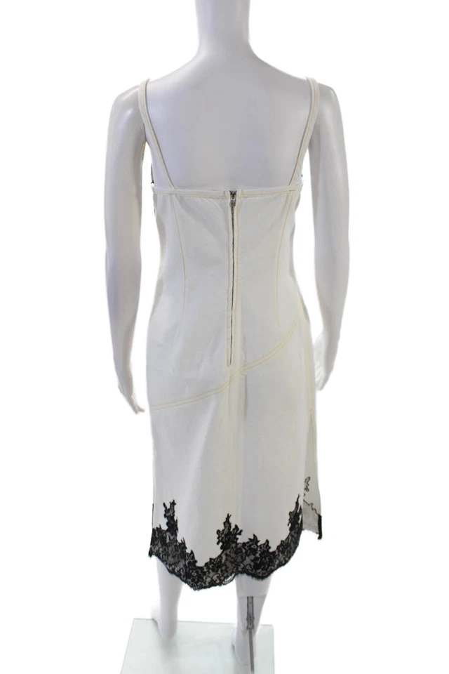 Vestido jeans feminino 3.1 Phillip Lim algodão floral renda sem mangas branco tamanho 0 - Imagem 3 de 4