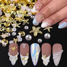 100Pcs Starfish Nail Charms and Gems Summer Ocean Style Nail Art Gold Silver-4