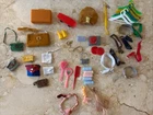 Vintage Lot of Barbie Accessories- Belts, Purses, Hair, Record Player, Etc.