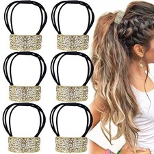 6 PACK Sparkly Rhinestone Hair Ties Crystal Ponytail Holder Headband Style 2