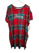 joyspun womens short sleeve plaid sleep gown shirt dress size L XL pockets
