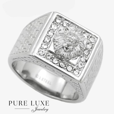 Men's Stainless Steel, Cubic Zirconia Ring,LION.Head 8- 13,High Polish Box