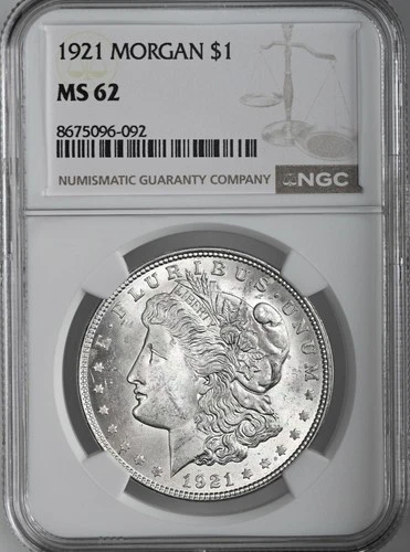 1921-P  $1  MORGAN SILVER DOLLAR  "PHILADELPHIA MINT"  NGC MS62 #8675096-092