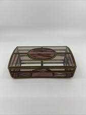 Vintage Hinged Brass Trinket Box Stained Glass Sides Mirror Interior Viva Mexico