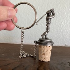 Vintage Pewter Golf Golfer Wine Bottle Cork S...