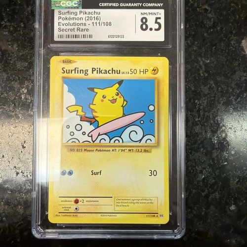 2016 Pokemon XY Evolutions Surfing Pikachu Secret Rare 111/108 BGS 8.5 NM