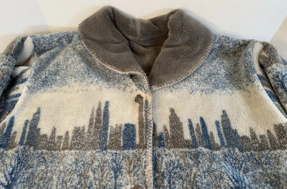 Chaqueta polar Denali vintage para mujer mediana azul gris REVERSIBLE Skyline Park LEER Foto 2 de 4