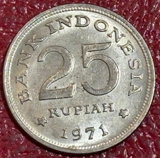 HIGH GRADE 1971 INDONESIA 25 RUPIAH COIN-DEC255