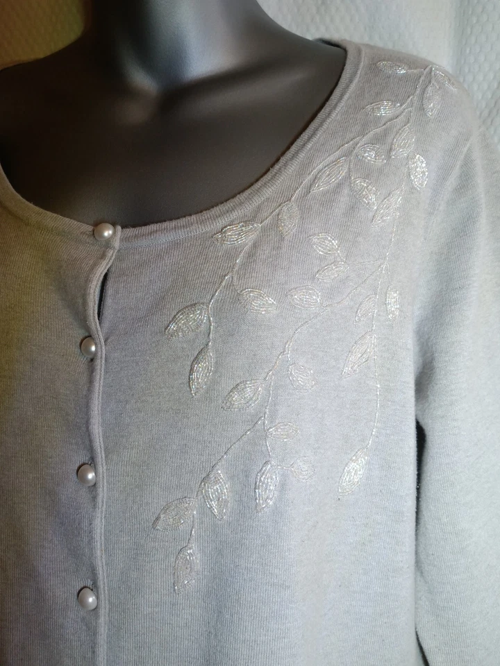 Cárdigan Peter Nygard Cuentas Gris Perla Botones Manga Larga Boho Cottage Talla XL Foto 4 de 4