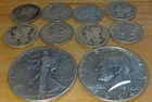 New ListingLOT OF 90% SILVER COINS MERCURY DIMES,  WALKING LIBERTY, AND KENNEDY HALVES 1184