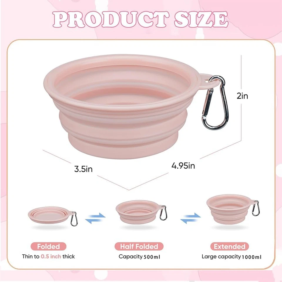 Ciotola Pieghevole per Cani Da 1000 Ml, Confezione Da 2 Ciotole Da Viaggio per C - Immagine 3 di 4