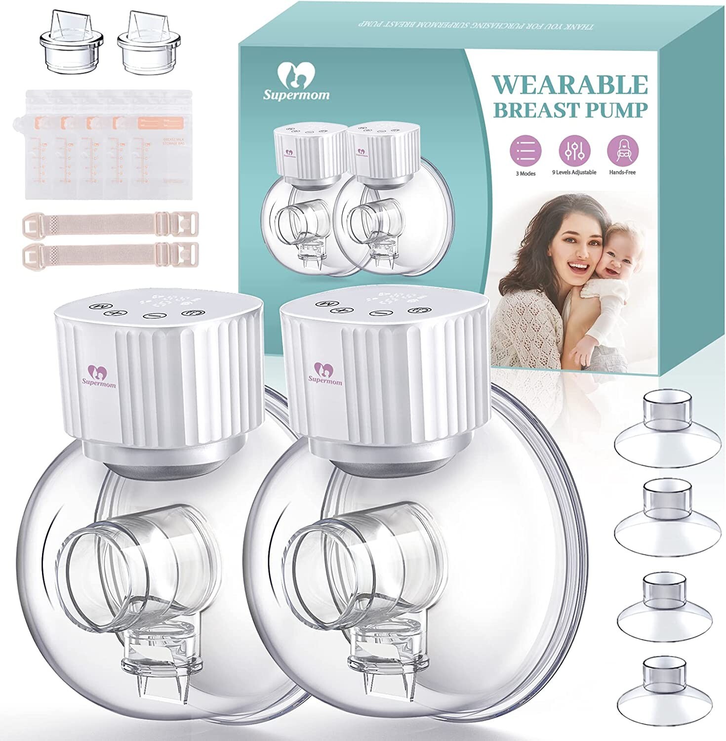 Supermom Hands-Free Electric Wearable Breast Pump with 3 Modes & 9 Levels-image