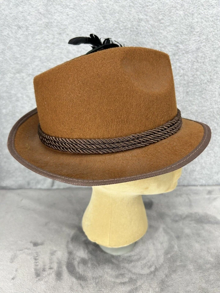 Handmade Hat Brown Pressed Felt With Cord & Feathers - Image 2 of 4
