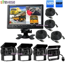 4CH AHD 1080P 9" Car Monitor  + 4x Bus Truck Rear View Backup Reverse Camera Kit