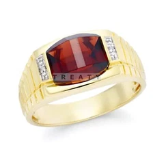 Garnet Cushion Cut With 925 Sterling Silver Gold Plated Ring For Men's #B06 *