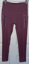 Ebb & Flow Sz SMALL Burgundy Stretch Yoga Leggings Pockets EUC