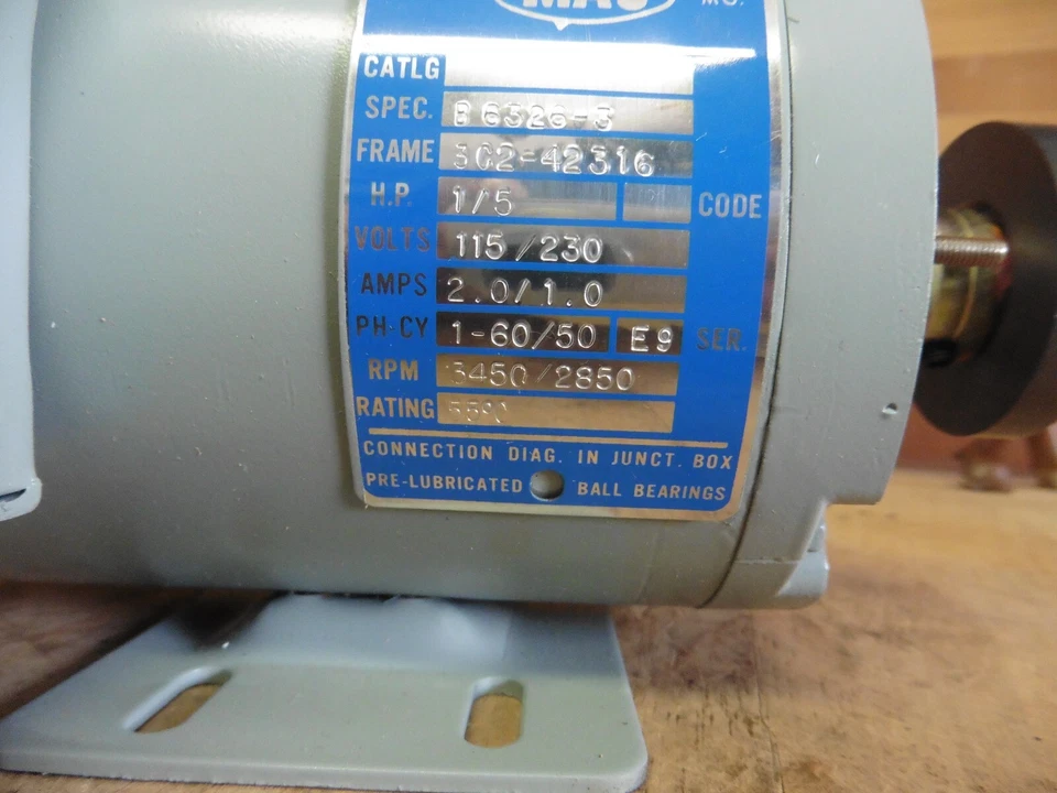 MAC motor appliance Corp b6326-3 3c2-42316 1/5hp 115/230v 2.0/1 amp 3450rpm H577 - Image 3 of 4