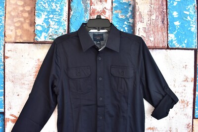 marc asher dress shirts Men's Marc Asher Button Down Shirt Long Sleeve Pockets SMALL Navy NEW