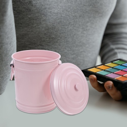 Trash Can with Lid Hot Pink Steel Dark Green Desktop Small Office - Picture 5 of 12