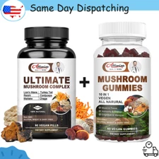 Mushroom Gummies 10x Mushroom Blend Complex Support Brain Focus & Stress Relief