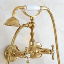 Wall Mount Golden Brass Bathroom Faucet Hand Spray Shower Mixer Water Tap 2na832