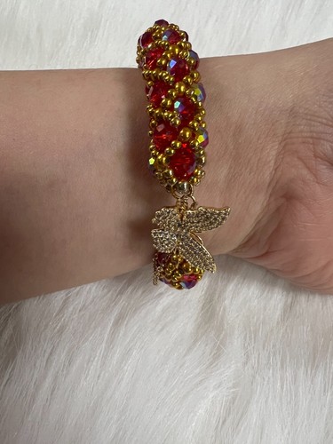 Luxury Red Crystal Beaded Bracelet with Gold Butterfly Clasp - Picture 4 of 5