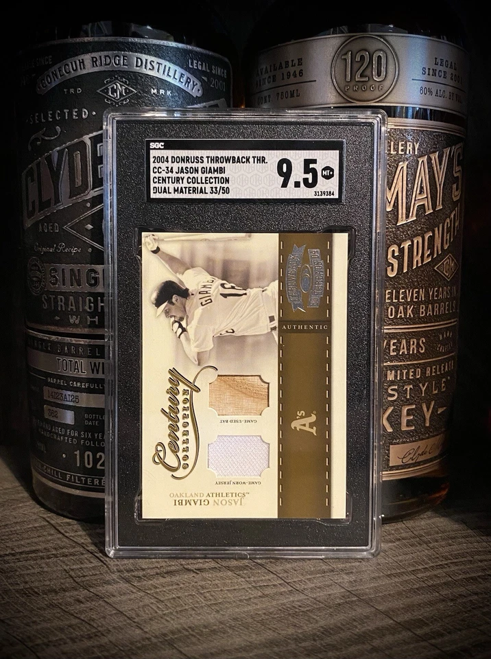 Jason Giambi SGC 9.5 COMO NUEVO + Auténtico Doble Juego Usado Bate Jersey Donruss Retroceso Foto 2 de 4