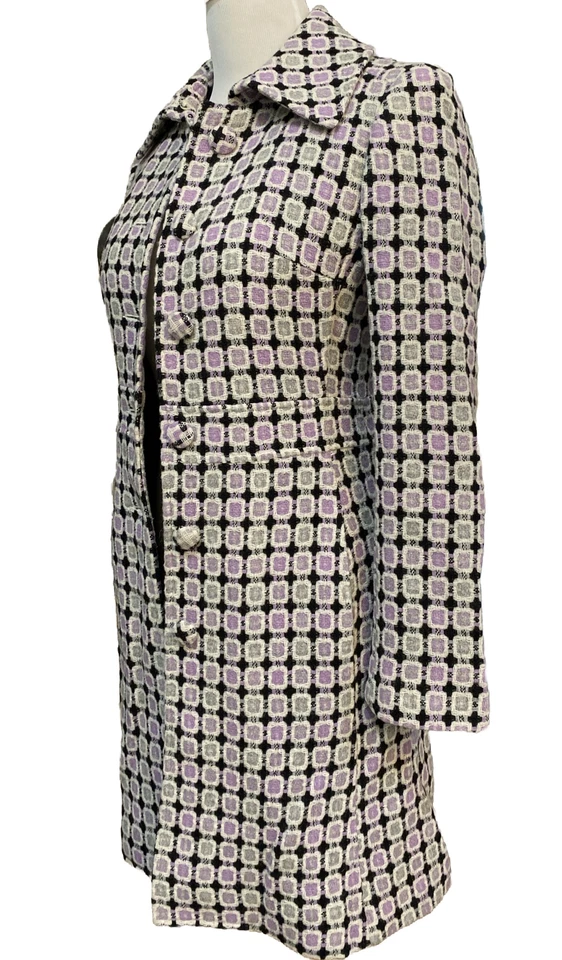 Chaquetón largo Marciano lavanda negro gris a cuadros mezcla de lana talla XS Foto 2 de 4