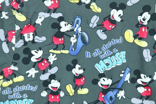 Disney Scrub Top M Short Sleeve Mickey Mouse Grey Cotton M - Picture 7 of 7