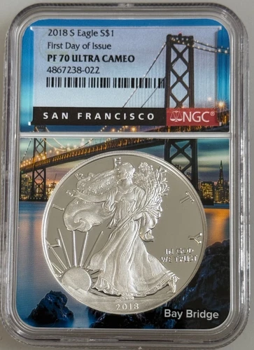 2018-S Silver Eagle $1.00 First Day of Issue PR70 Ultra Cameo NGC