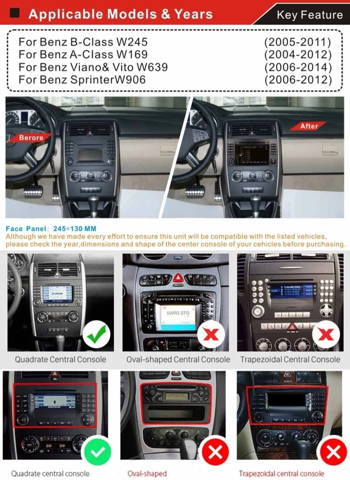 Stereo for Mercedes-Benz A B Vito Viano Sprinter Car Radio DVD GPS Sat Nav DAB+ - Image 2 of 4