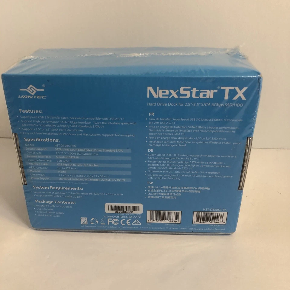 Vantec NexStar® TX Hard Drive Dock 2.5”/3.5” SATA 6Gbps SSD/HDD. Factory Sealed. - Image 3 of 4