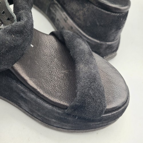 A.S.98 Ronney black suede padded wedge platform ankle strap sandals sz 7 37 new - Picture 7 of 9