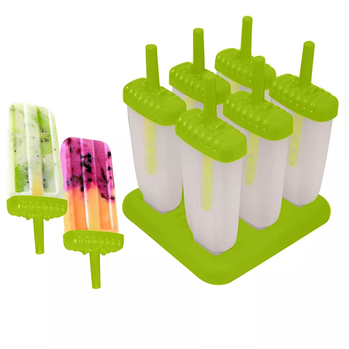 Set of 6 Plastic Reusable Ice Pop Makers, Homemade Popsicle Frozen Ice Cream