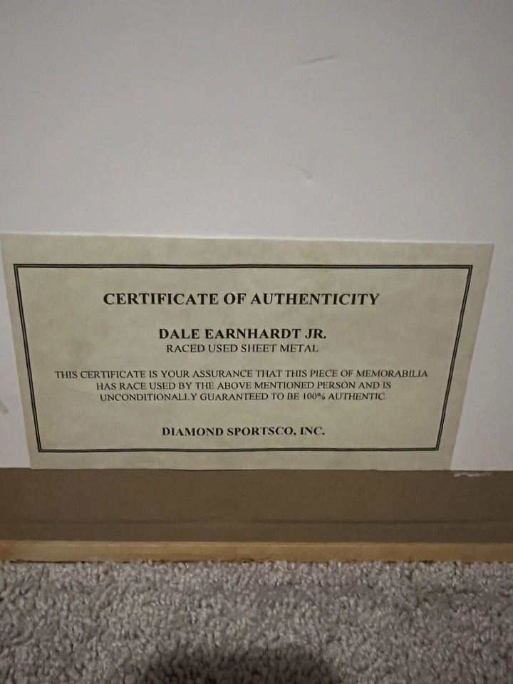 Dale JR  8x10 Budweiser & Race Used sheet Metal With COA With 18x22 Frame - Image 2 of 2