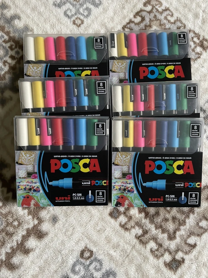 Juegos de marcadores de punto POSCA, a base de agua, 8 colores PC-5M, puntas de punto medio lote de 6 Foto 2 de 4