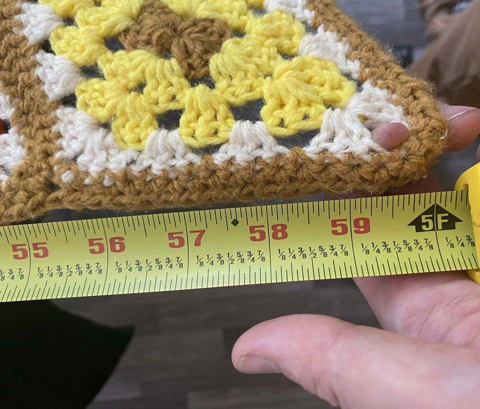 Vintage Handmade Granny Square Crochet Afghan Yellow, Red, Orange 60x37