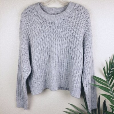 American Eagle Sweater Chunky Cable Knit size M Women's Gray Slouchy  Pullover