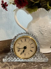 Vtg 24% Lead Crystal Glass Quartz Desk Mantle Clock Clear Gold New Battery