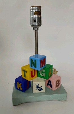 Vtg Stacked Blocks ABC/Animals Works MCM Baby Nursery Lamp, No Shade