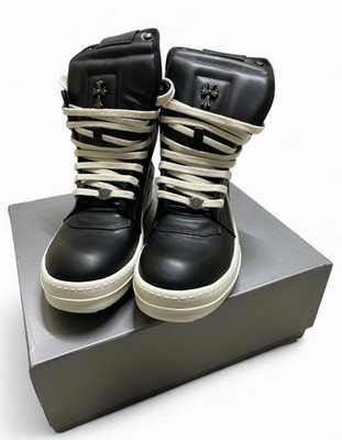Rick Owens x Chrome Hearts Geobasket Low Black Leather Ramones Size 45 Y2K Rare