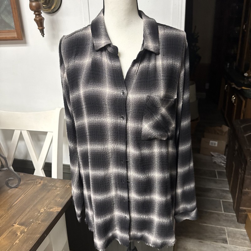 NWOT Side Stitch Los Angeles Black & Ivory Check Tunic Length Blouse Sz L